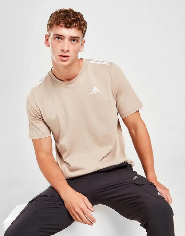 Adidas Mens Badge Of Sport 3-Stripes T-Shirt - Beige
