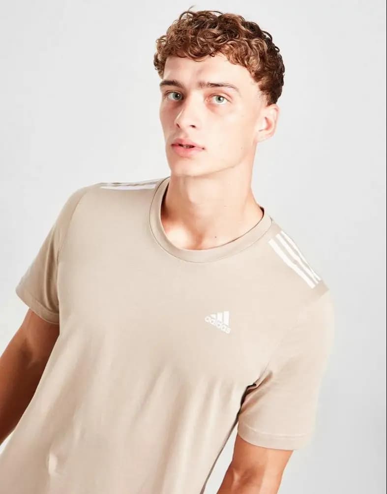 Adidas Mens Badge Of Sport 3-Stripes T-Shirt - Beige