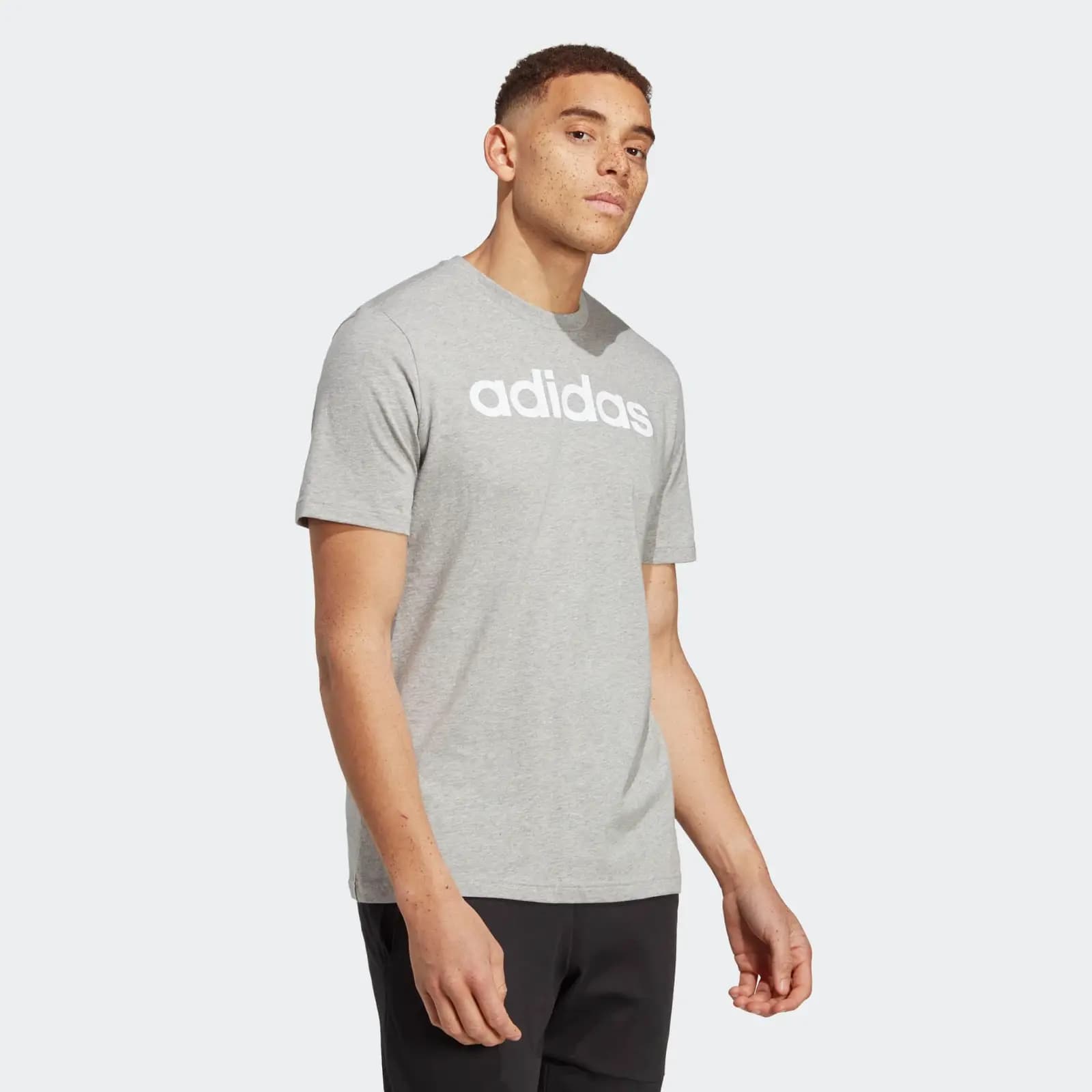 Adidas Essentials Linear Embroidered Logo Tee - Gray