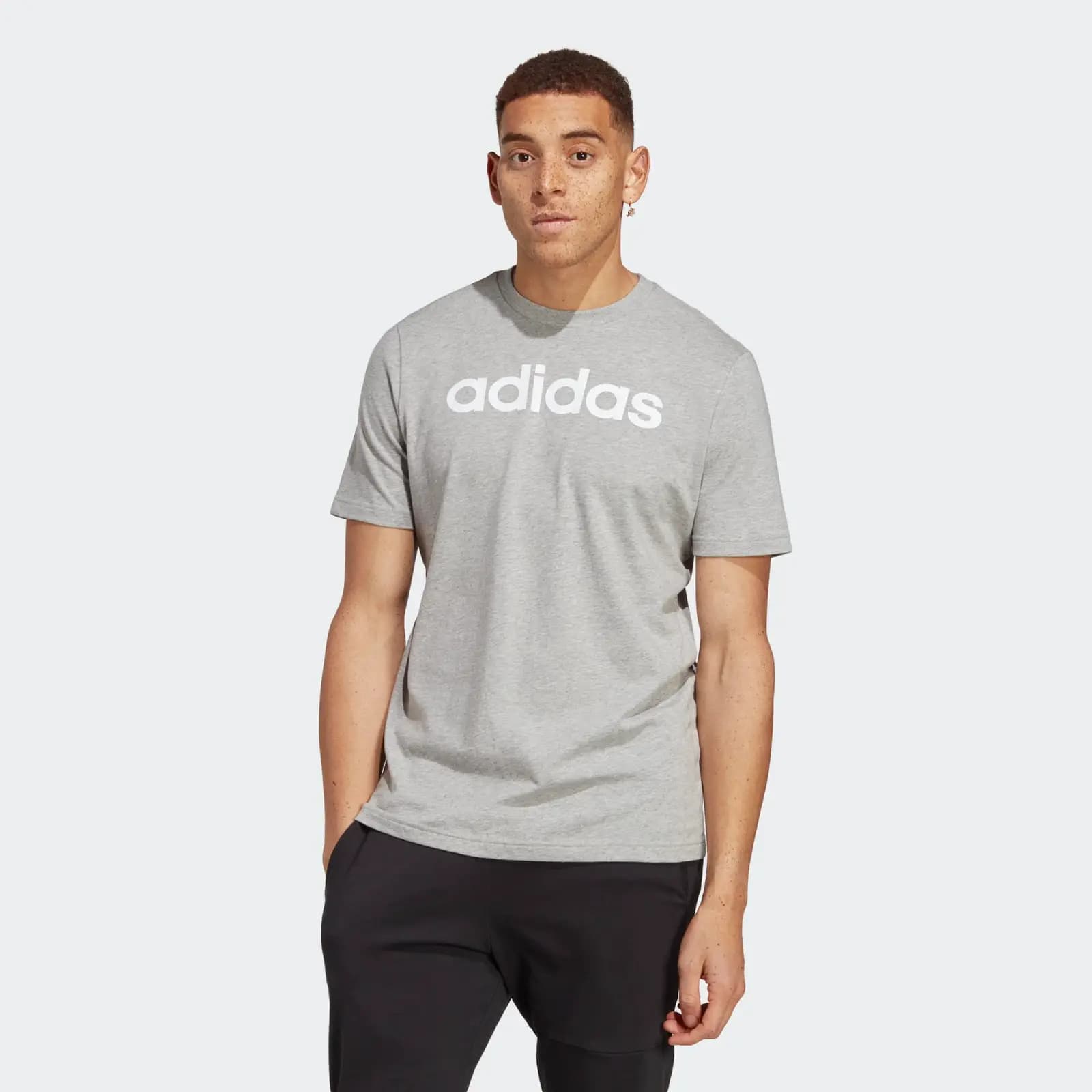 Adidas Essentials Linear Embroidered Logo Tee - Gray